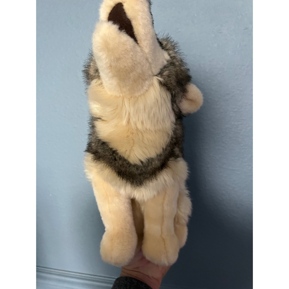 Douglas Cuddle Toy Howling Wolf Plush‎ Stuffed Animal Grey Brown Sitting 10 Inch